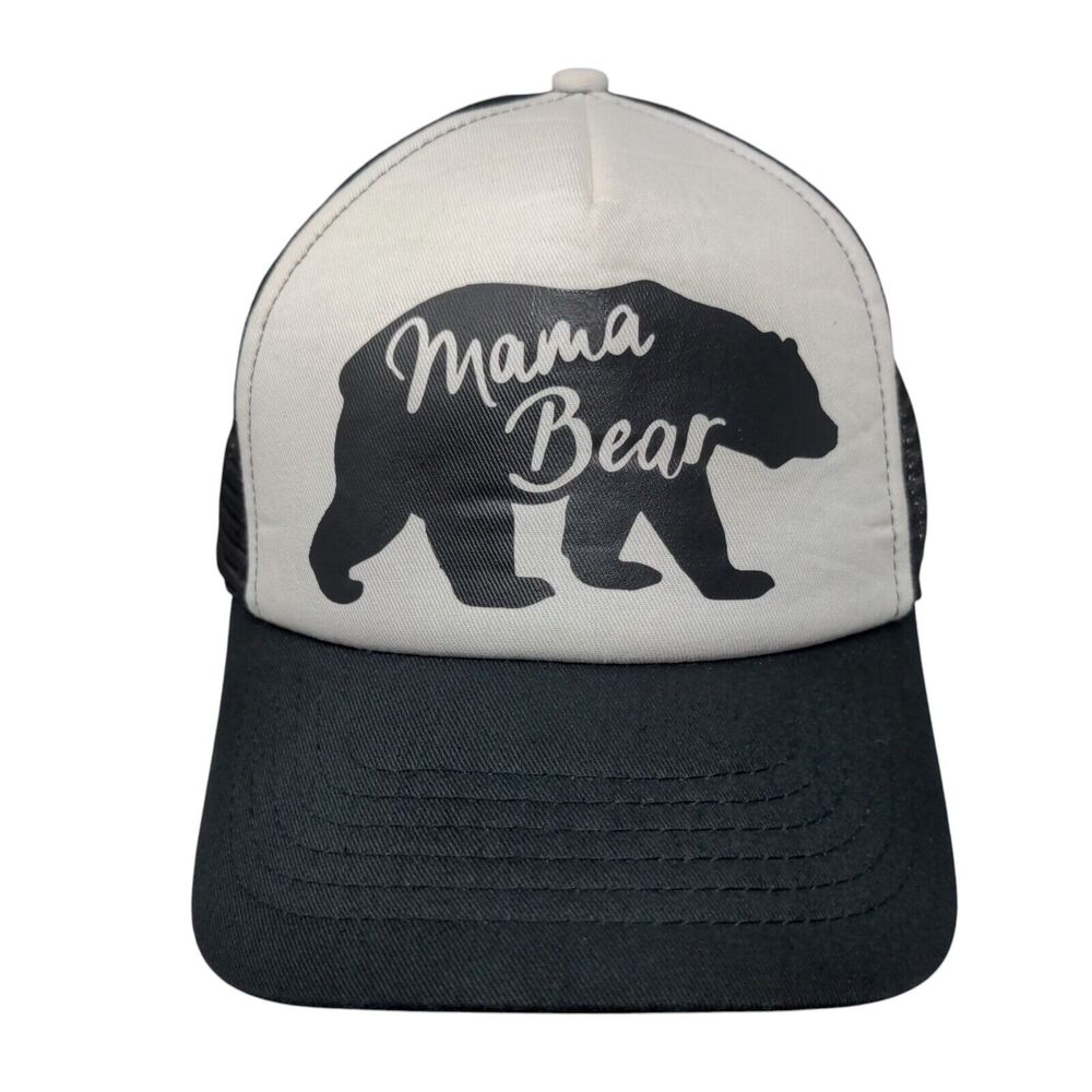 Mama Bear Snapback Trucker Hat Black OSFA Adjustable Mesh Back Animal Print